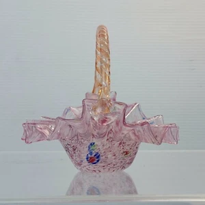 Schöner italienischer Splatter Millefiori gekräuselter Glaskorb Murano polierter Sockel - Bild 1 von 11
