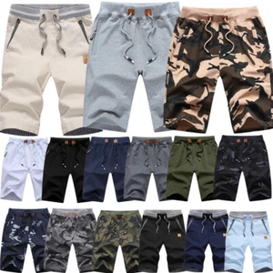 Mens Shorts Elasticated Waist Gym Short Summer Knee Length Chino Half Pants + - Picture 1 of 42