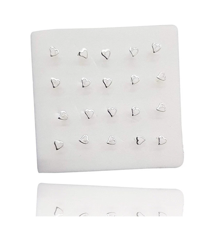 Set 3 Pezzi Piercing Orecchini Naso 2.5 Mm Cuore Cuoricino Argento 925 Sterling - Immagine 1 di 1