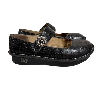Alegria Black Floral Leather Mary Jane Size 39 US/9-9.5 - Image 1 of 4