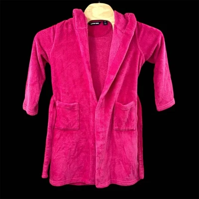 Lands End Bathrobe Kids Size 10 Bright Pink Soft Feel Collared Tie Waist Pockets - Image 1 of 4
