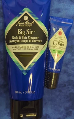 Jack Black 2 piezas: Limpiador de cabello corporal Big Sir, bálsamo labial spf25 tamaños completos - Imagen 1 de 2