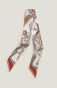 NEW Hermes Scarf Bouquets Sellier Twilly 100% Silk Blanc / Alezan / Étoupe - Bild 1 von 6