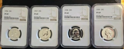 1956 57 58 & 59 Pf 69 NGC Washington Quarter Lot of 4 1956 Has Black Mark Back.. - Image 1 of 4
