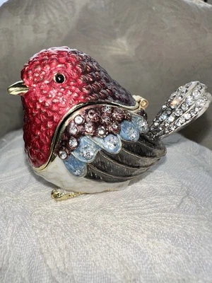 Red Robin Enamel Bejewelled Hinged Trinket Box - Image 1 of 3