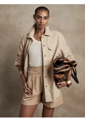 Jaqueta Camisa Banana Republic S PEQUENA Heritage Camurça $650 Bege Cabra COURO MACIO - Imagem 1 de 4