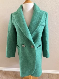 Beautiful Vintage Boucle Knit COAT SZ M Fabulous Buttons Kelly Green Gorgeous! - Picture 1 of 14
