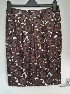 Boden Brown Black & White Floral 100% Silk Midi Skirt Pleats UK Size 10R W30 - Picture 1 of 9