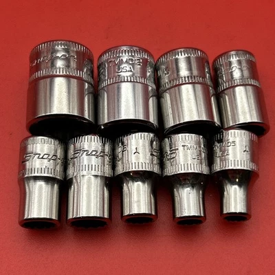 Snap On 9 Piece 12 Point 1/4” Shallow Sockets - TMMD - 5-9, 11-13MM NICE!!!! - Image 1 of 4
