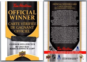 25-26 UPPER DECK TIM HORTONS - JERSEY RELIC REDEMPTION - CONNOR HELLEBUYCK JETS - Foto 1 di 1