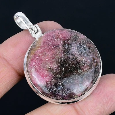 Colgante hecho a mano de rodonita enchapado en plata 925 de 2,05" Foto 1 de 3