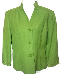 Vintage Dressbarn Damen besticktes Leinen Sakko Größe S limettengrün Pailletten Knopf - Bild 1 von 12