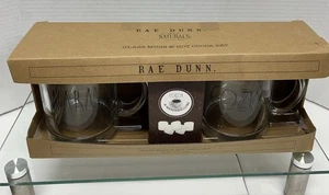 Rae Dunn Glass Mug Set-  Warm & Cozy- 2 Large Glass Mug Set - Picture 1 of 5