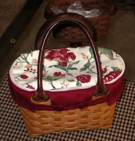 Longaberger Large Boardwalk Basket fabric LINER ONLY - PRETTY RED FLORAL - NEW Cover