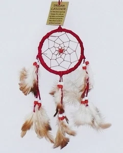 Atrapasueños D = 9 cm rosa rojo plumas indio motorista vaquero atrapasueños decoración - Imagen 1 de 1