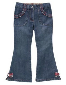 Gymboree Size 4 Girls Blue Jeans Denim Pants with Plaid bows - Picture 1 of 1