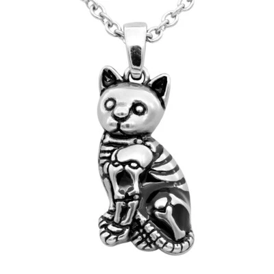 KITTY CAT SKELETON NECKLACE WITH BLACK EPOXY BY CONTROSE - Image 1 of 4