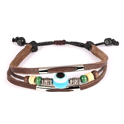 Pulsera de cuero genuino de madera de cáñamo amarillo verde marrón Luchy Charm madera G375 Foto 1 de 4