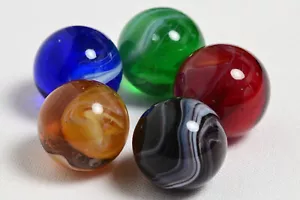 5 Akro Agate Slag Marbles Vintage American Machine Made 1920s - 1950s 5/8'' 16mm - Picture 1 of 12