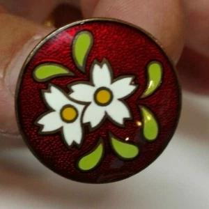 Vintage 5 Cloisonne Knöpfe ~ Emaille Japan rot weiß Blumenmuster - Bild 1 von 5