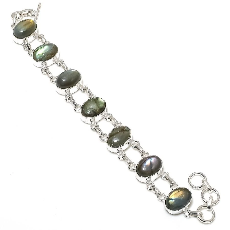 Labradorite Gemstone Handmade 925 Sterling Silver Jewelry Bracelet Size 7-8" - Image 1 of 1