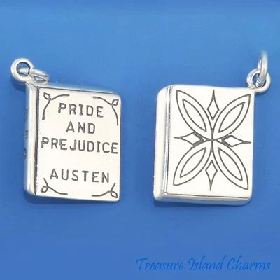 Berloque Orgulho e Preconceito por Jane Austen Livro Romance 3D 925 Prata Esterlina Sólida - Imagem 1 de 4