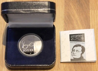 Norway 200 kroner Silver Proof 2008 Henrik Wergeland Bicentenary Box & CoA W103 - Image 1 of 4