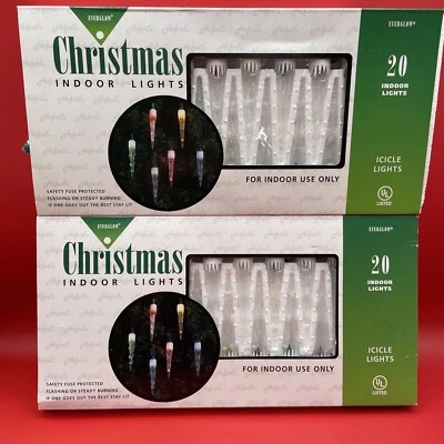 2 VTG Everglow Multicolor Icicle Shaped Indoor Christmas Light Sets New 20 Light - Image 1 of 4