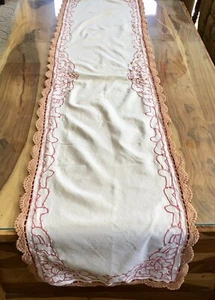 Long Dresser Scarf or Table Runner floral w/ crochet lace edges 1 yrd 31” by 15” - Picture 1 of 9