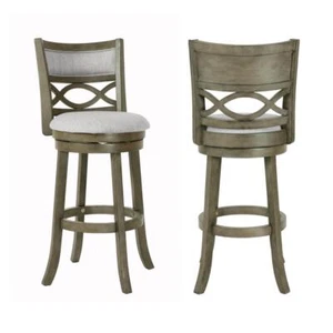 New Classic Manchester Gray Wood Swivel Bar Stool with Fabric Seat (Set of 2) - Picture 1 of 8