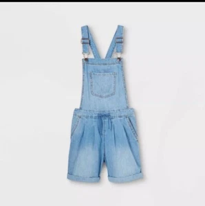 Cat & Jack Girls' Lightweight Jean Shortalls - Medium Wash, Size L 10/12 NWT - Picture 1 of 7