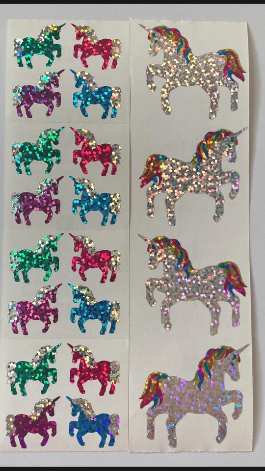 Hambly Studios Lot Of 2 strips Glitter Prismatic  UNICORNS Stickers - Image 1 of 1