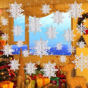 12Pcs Christmas Hanging Snowflake Decorations, Large 3D Snowflake Ornaments - Picture 1 of 7
