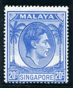 Singapore 1952 KGVI 20c bright blue superb MNH. SG 24a. Sc 13. - Picture 1 of 2