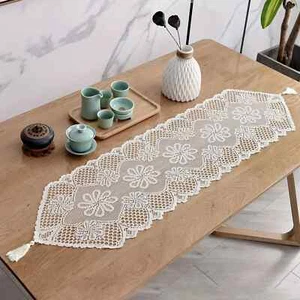 1pc/3pcs/5pcs-Polyester Table Runners, Hollow Lace Table Cloth, Simple Style - Imagen 1 de 15