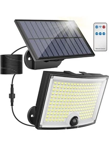 202 LED Solar Powered Motion Sensor Flood Light W/ Remote-New - Picture 1 of 6