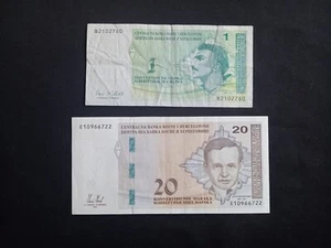 BOSNIA AND HERZEGOVINA 1 + 20 (2012) MARAKA / MARKS Banknotes - Circulated - Picture 1 of 2