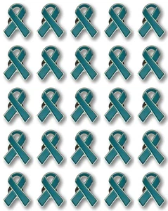 25 Teal Awareness Quality Enamel Ribbon Pins With Clutch Clasp - Made To Last - Picture 1 of 4
