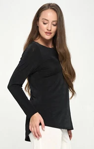 JOSTAR POLY SPANDEX slinky TUNIC TOP Stretch Knit TRAVEL BLACK S M L XL 2X 3X - Picture 1 of 8