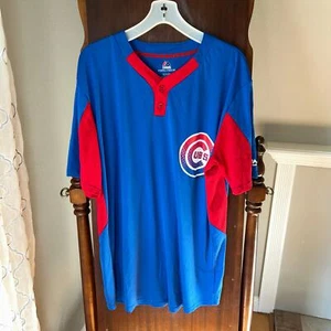 Majestic CHICAGO CUBS Blue Henley Jersey Shirt Size Adult XL cool base  - Picture 1 of 10