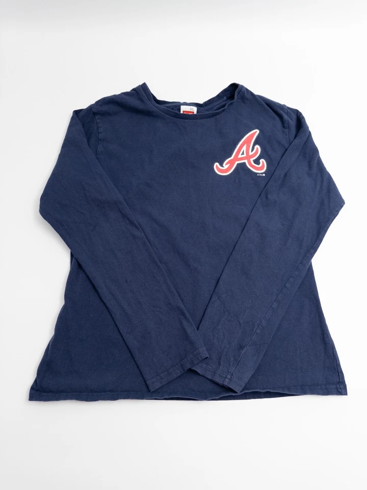 Vintage Atlanta Braves Nike T Shirt Womens Size XL Navy Blue Long Sleeve - Image 1 of 4