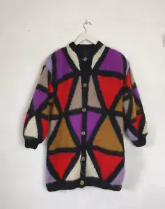 Vintage Mohair Cardigan Oversized Black Red 1980s Size L-XL Cosy Knit Festival - Picture 1 of 7