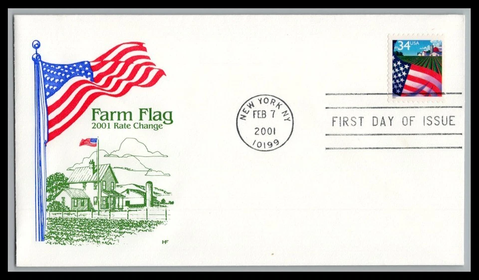 US FDC # 3470 34c Flag over farm HF  HFdde ssed 2001, 9p3401 - Image 1 of 1