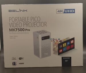 Belink Portable Pico Video Projector - MK 7500 Pro 3D 4K Brand New, Never Opened