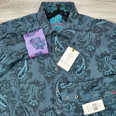 Robert Graham Xander Shirt Men’s Small Teal Paisley Jacquard Flip Cuff NWT $198 - Image 1 of 4