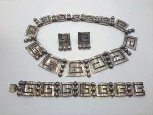 Margot de Taxco Mexico Vintage Jewelry Set Necklace Bracelet Earrings Sterling - Picture 1 of 7