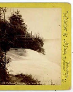 Falls & Stairway to Luna Island Niagara Falls NY Webster & Albee Stereoview - Picture 1 of 3