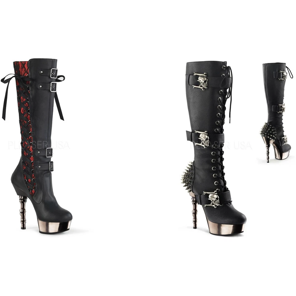 Botas Pleaser Demonia Punk Rock salto cravado osso joelho alto adulto feminino Mue20Xx - Imagem 1 de 1