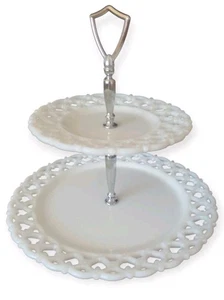 Westmoreland Milk Glass 2 Tier Serving Tidbit Tray Forget Me Not White Vtg 1940s - Picture 1 of 5