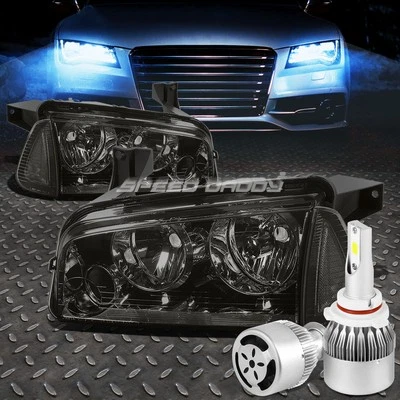 FAROL CARCAÇA FUMÊ + CANTO CLARO + LED BRANCO 9006 HID COM VENTILADOR PARA CARREGADOR 06-10 - Imagem 1 de 4